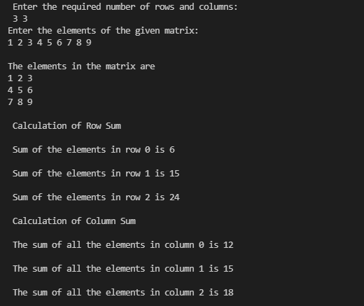 C program to find sum of each row and columns of a matrix Coding