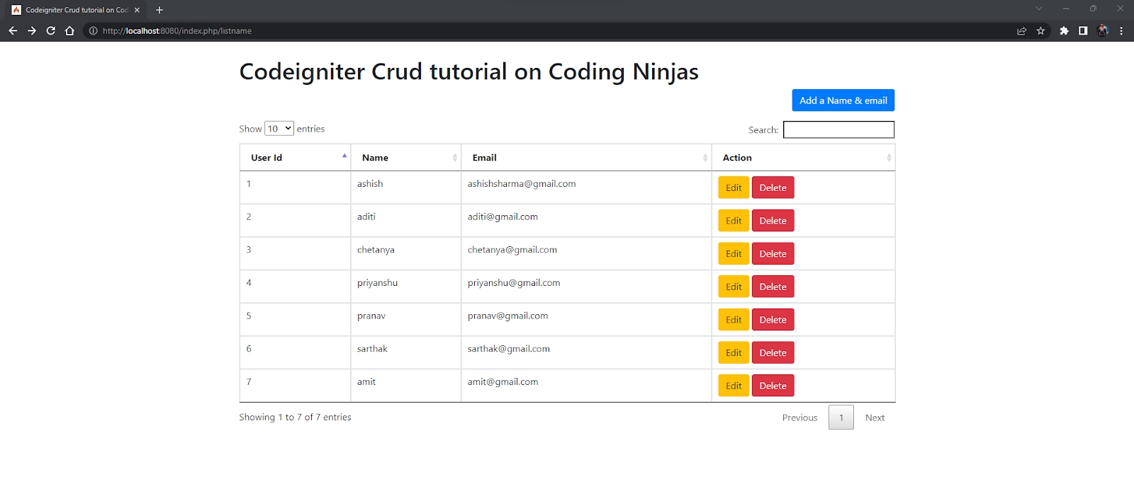 Crud Codeigniter Coding Ninjas 6460