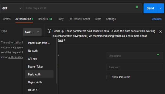 Authorization types in Postman including No Auth, Basic Auth, Digest Auth,  Bearer Token, OAuth - Coding Ninjas