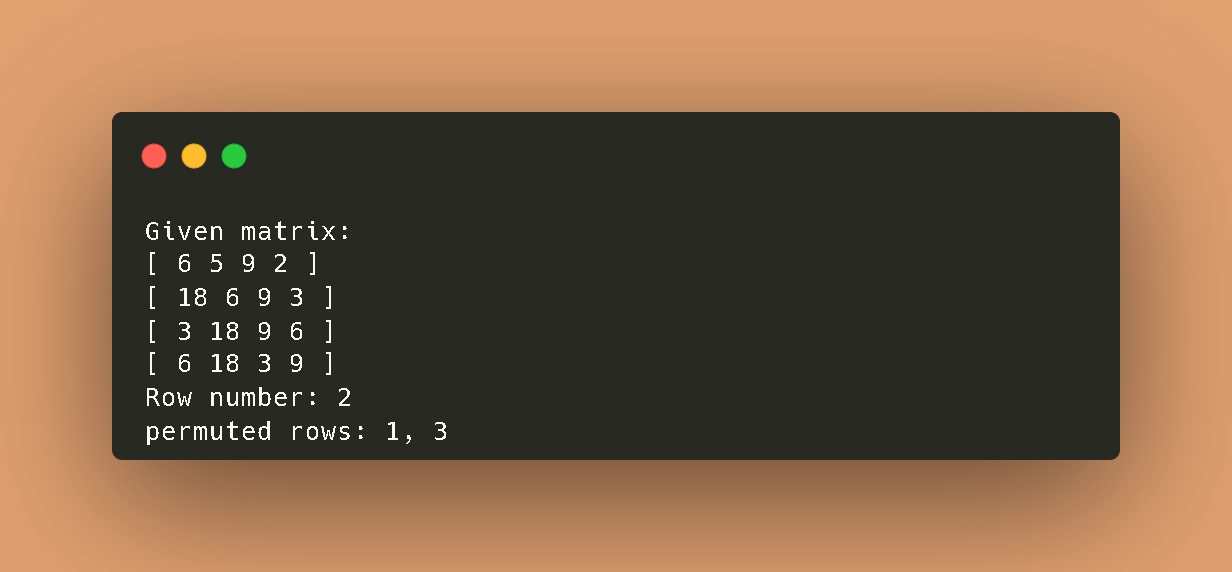 Find all permuted rows of a given row in a matrix Coding Ninjas