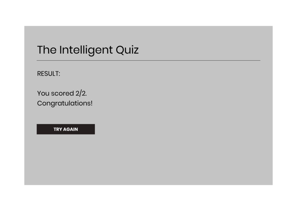 Wireframe for JavaScript Quiz Format 2: Result Page