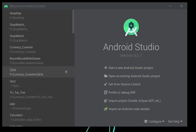 Creating a new android project.