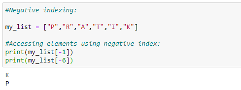 Accessing elements with negative index