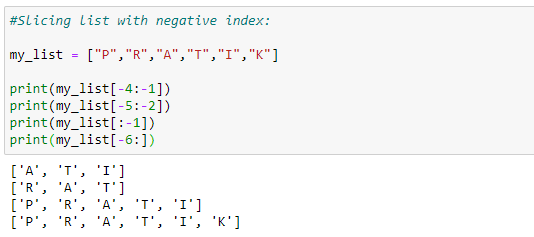 slicing a list with negative index