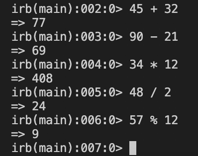 Arithmetic operations of Ruby