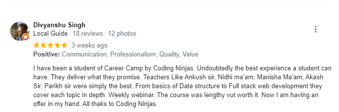 Coding Ninjas Google Review